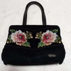 未使用に近い　FEILER フェイラー　上品 ハンドバッグ 花柄 ブラック