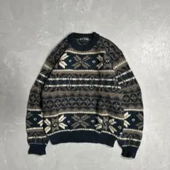 80s~90s OLD 総柄 デザイン ウール ハンドニット エクアドル 古着