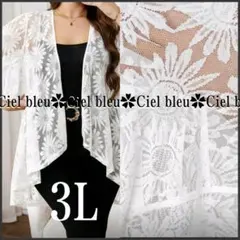 3L*春*ホワイト系総 レースオープンフロント* カーディガン*大きいサイズ