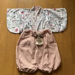 【着用2回】花柄 和風 着物2ピースセット 70cm