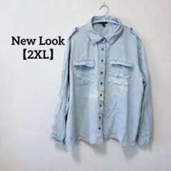 New Look 【2XL】 ライトブルー ボタンアップシャツ シャツ
