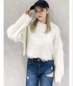 GYDA WEB限定！モヘアタッチシャギーショートニットトップス