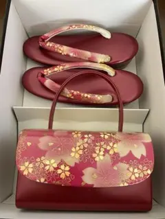 桜の花柄 和装用バッグと草履セット