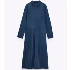 新品☆ZARA ザラ プリーツ切り替えワンピース ネイビー