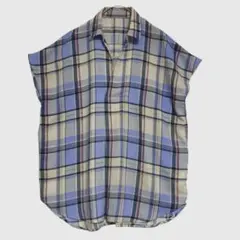 ロペピクニック　スキッパーチェック フレンチスリーブ シャツ　ブルー系　38