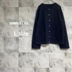 シンプルライフ レディース 長袖ジャケット やや薄手 綺麗ボタン L ネイビーのサムネイル