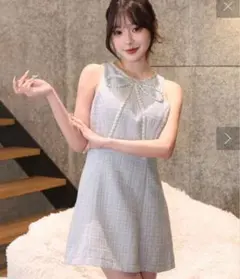 NICE CLAUP ナイスクラップ ビジューリボンミニワンピ