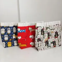 アニマル柄　バネポーチ　3点セット　ハンドメイド　ポーチ　ネコ　バネ口12㎝