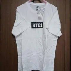 ユニクロ　BT21 ホワイト Tシャツ Lサイズ　前ロゴ　後イラスト入りタグ付