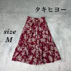 タキヒヨー (M) ハイビスカス柄 ミモレ丈 Aライン レーヨン100％のサムネイル