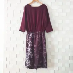 【TONAL】トーナル ドッキングワンピース ワイン ジャガード Mのサムネイル