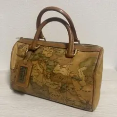 美品】 プリマクラッセ 地図柄 2way ミニボストン バッグ ブラウン