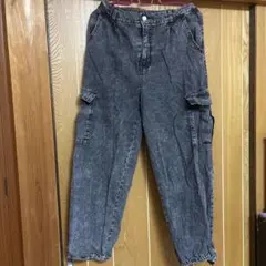 ダークグレー カーゴパンツ ウエストゴム