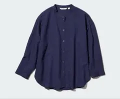 リネンブレンドバンドカラーシャツ (7分袖)