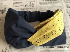 からし 刺繍 花柄 レース ブラック 黒 ハンドメイド ターバン クロスターバン