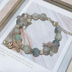 ハンドメイド ビーズブレスレット ブルー フラワーチャーム