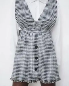 zara ツイード ワンピース ジャンスカ ブルー