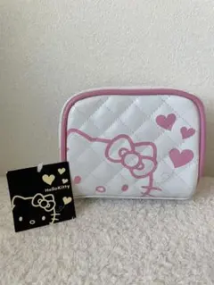 ハローキティ サンリオ Sanrio スクエアポーチ　キルティング 白 ピンク