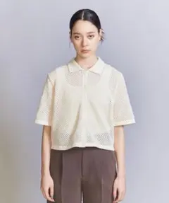 BEAUTY&YOUTH メッシュ 5分袖 カーディガン -ウォッシャブル-
