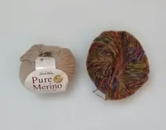 メリノウール ベージュとマルチカラー糸セット