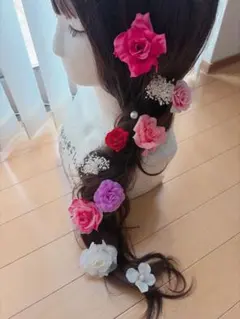 ラプンツェル髪飾り♡濃いピンク Uピン仕上げ