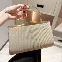 結婚式　ゴールド プリーツデザイン パーティーバッグ