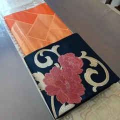 牡丹刺繍の名古屋帯とオレンジ袋帯の2本
