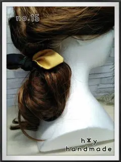 h*y　handmade　no.15　うさ耳リボンヘアゴムリボンブロックチェック