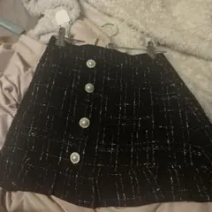 ブラック ツイード 台形ミニスカート