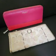 【中古】【2個まとめセット】COACH コーチ 長財布2個 ラウンドファスナー
