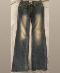 韓国 y2k ブーツカットデニム ウォッシュ ダークブルー