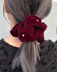 アネモネ 黒ベルベットシュシュラメ パール付き 新品