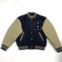 【vintage】90s スタジャン　袖レザー　ワッペン　短丈