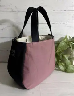 コロリンバッグ　大きめサイズ　帆布生地ローズピンク×岡山デニム　ハンドメイド