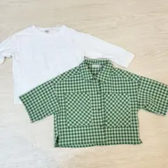 ブランシェス　緑　チェック柄シャツ　セット