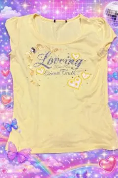 Y2K ハートロゴ ラインストーン Tシャツ 姫ギャル 平成ギャル グランジ