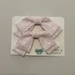 ピンク レースリボン ヘアゴム 2個セット