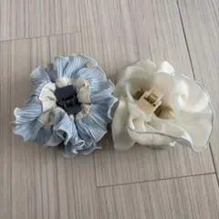 ANEMONE アネモネ　フラワー　シュシュ　クリップ　 ホワイト　ブルー