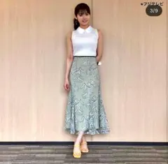 スウィングル 花刺繍エンブロイダリーチュールフレアスカート ロング S グリーン