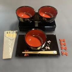 未使用　桂由美 どんぶりお椀　トレイ　箸置き　お箸セットのサムネイル