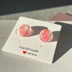C03 お花の一粒レジンピアス ハンドメイド 大人可愛い ピンクドライフラワー