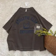 新品 カレッジTシャツ ブルドッグ ピグメント加工 ブラウン freeのサムネイル