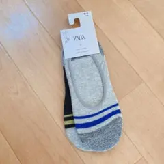 ZARA キッズ靴下 6-7 ネイビー グレー ストライプ