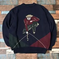 ビンテージ　古着　NEW RIVER メンズ　ゴルフ　ニット　セーター　サイズL