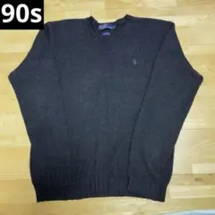 美品 90s ラルフローレン コットンニット クルーネック ブラック 黒 M
