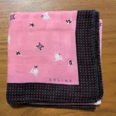 CELINE セリーヌ ピンクと黒のドット柄 ハンカチ プードル