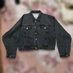 80s〜90s 短丈ブラックデニムジャケット　トラッカージャケット 墨黒