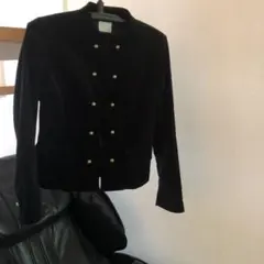 薄手のベロアジャケット黒×ゴールドボタン着丈54