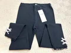 裾フリルリボン付きレギンス黒 130 新品