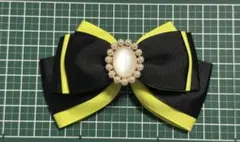 【ヘアリボン(クリップ)】黒×ネオン推し活リボン